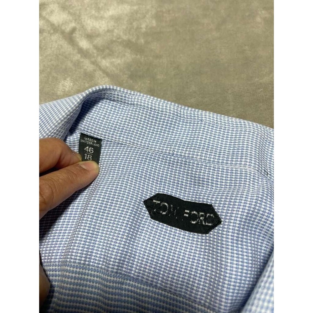Tom Ford Button Down Shirt Men Size 46/18 XXL Blue Cotton Long Sleeve Dress Top - Picture 8 of 11